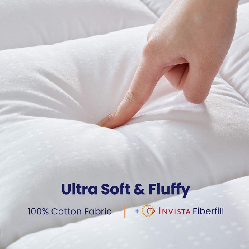 SLEEP ZONE حشوة مرتبة قطنية كاملة من سليب زون، وسادة مرتبة فائقة النعومة، غطاء مرتبة تبريد يناسب عمق 8-21 بوصة، أبيض - Image 2